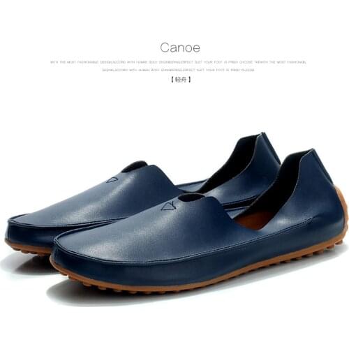 Men Fashion PU Loafers Leather Casual Shoes Large Size EU 39-47 Slip-on Man Flat Driving Shoes Black Blue Beige