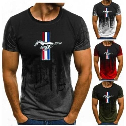 NEW Ford Mustang T-shirt Men Gradient Color Short Sleeve Beefy Muscle Basic Solid Blouse Tee Shirt Top Casual Funny Tshirt