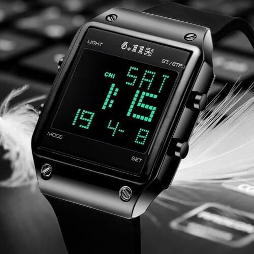 6.11 Mens Silicone Tape Multifunctional LCD Display Outdoor Mens Watch Electronic Watch Sports Watch Waterproof Luminous