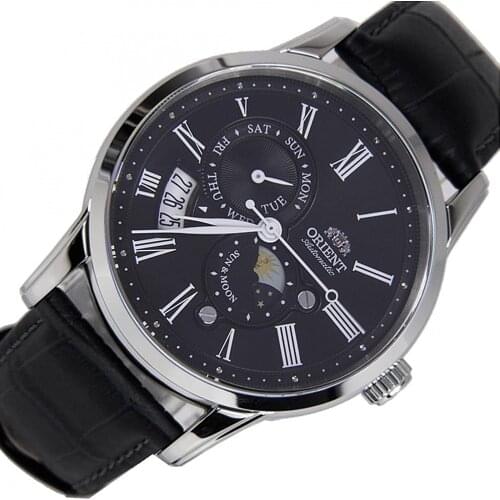 Orient Sun & Moon FAK00004B mens automatic watch dial black 42.5mm strap sapphire crystal leather
