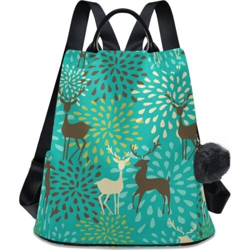 Preppy Style Soft Fabric green Backpack Female Christmas deer Design Shoulder School Backpack For Teenage Girl School Bags Women