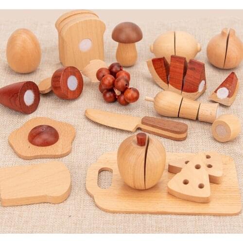 Childrens Log Wooden Kitchen Toy Set Pretend Play Simulation Kitchenware Miniature Mini Food Educational Toys Gift for Kids
