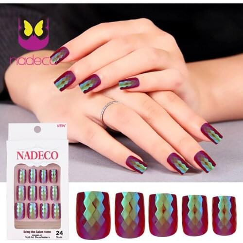NADECO Galactic Geode,Chrome Diamond,rhombus,lozenge,rhomb face Square Short Length Nail Tips