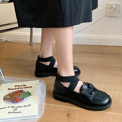 2021 spring and autumn new womens small leather shoes, Japanese casual style, simple bow high heels, comfortable trend