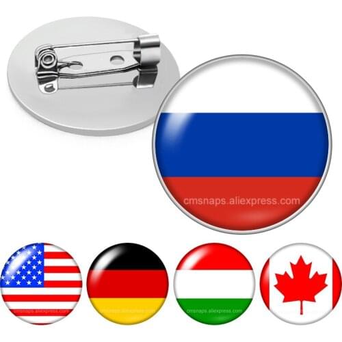 New National flag Россия La France US Deutschland Canada Glass cabochon Brooch Dome Photo Jewelry Brooches Pin Men Woman Gift