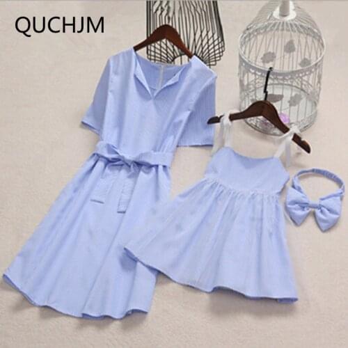 Family Matching Outfit Fashion Summer Sweet Mom And Kids Couple Look Stripe Sleeveless Cotton Outfits Baby mother Girls Dress