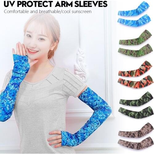 Cooling Ice Silk Arm Sleeves Camouflage Driving Golf Running UPF 50 Compression Elbow Brace for Unisex Basebal Football Cycling
