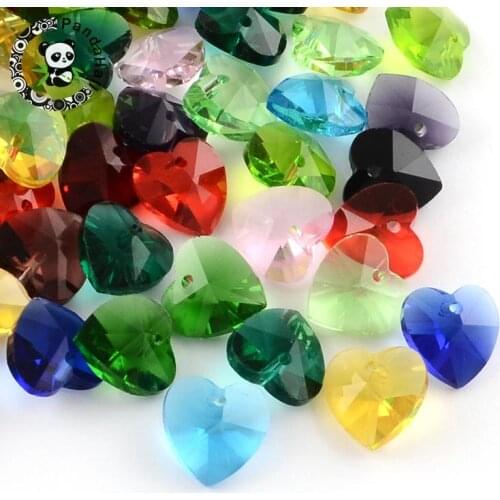 Transparent Glass Crystal Heart Pendants, Faceted, Mixed Color, 14x14x8mm, Hole: 1.5mm
