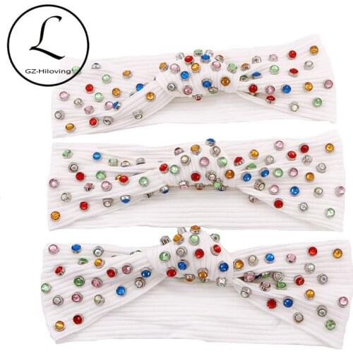 Women Multi-color Rhinestones Beads Cotton Ribbed headbands 2020 Summer Casual Bow knot hairbands ladies Girls hair Accessories