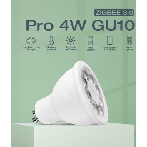 GLEDOPTO Zigbee3.0 RGBCCT Spotlight Bulb Pro MR16 GU10 4W Warm Cold White Color Changing LED Spot Light APP/Voice/Remote Control