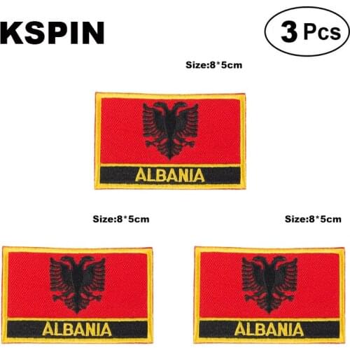 Albania Rectangular Shape Flag patches embroidered flag patches national flag patches for clothing DIY Decoration