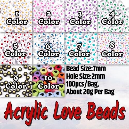 Colorful Fashion Jewelry Love Heart Acrylic Flat Round Beads for DIY Craft Accessories Hand Making Girl Handmade Jewelry