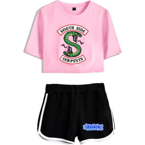 River Valley Riverdale Two Piece Set Summer Sexy 2020 Cotton Printed T Shirt Album Woman New Suit Shorts Crop Fashion Top Shorts