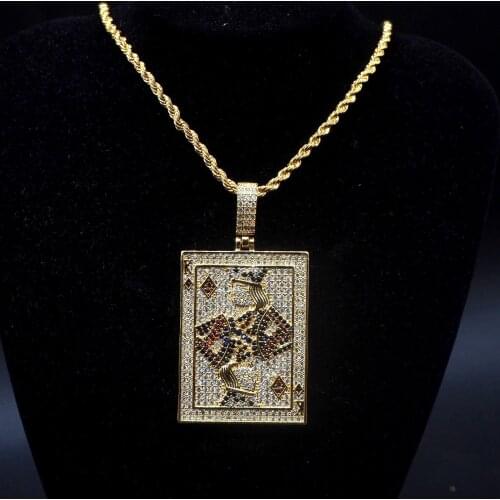 Lucky Sonny Full CZ Iced Poker Playing Cards Gold Silver Color Hip Hop Bling Pendant Necklace Women Men Luxury Custom Jewelry