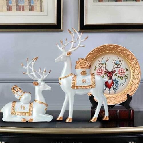 Lucky Deer Resin Sculpture Desktop Decoration Statue Home Gift Room Decoration Living Room 2PCS