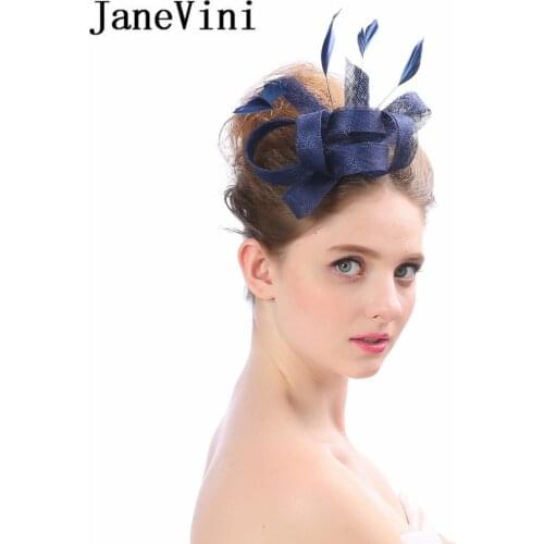 JaneVini Vintage Bridal Wedding Hats Fascinators for Women Flower Feather Headdress Bride Hat with Hairpin Cocktail Hats 2018