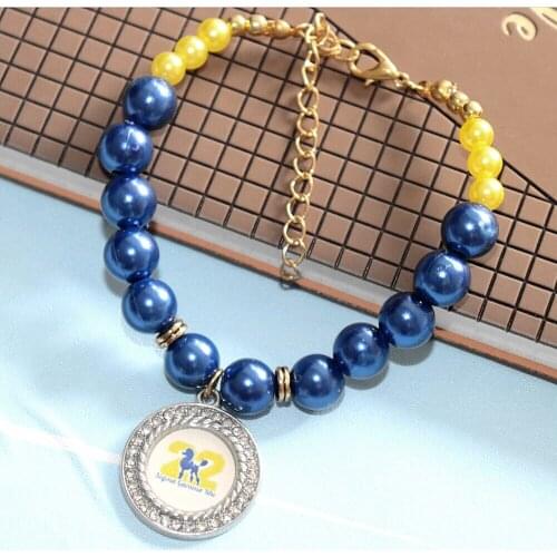 Yellow Blue Imitation Pearl Greek Sorority Charm 1922 Poodle Sigma Gamma Rho Bracelet
