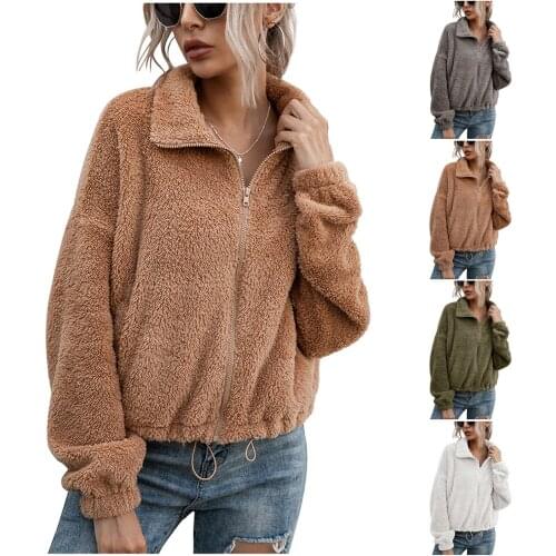 2021 Womens Winter Jacket Ladies Double-Sided Fleece Short Plush Blouse Womens Fashion Sweatershirt Coat Streetwear Fur Coat
