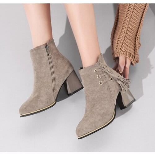 Boots Women 2020 Autumn winter Ankle Boots For Women thick Heel tassel Zipper Casual Female Shoes Boots Botas Mujer size 31-43