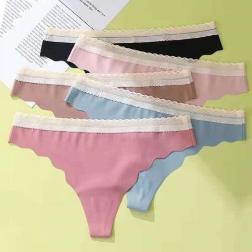 G-string Panties for Women Underwear Sexy Lace Seamless Briefs Underpants Thong Solid Color Cotton Lingerie