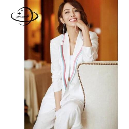 Yauamdb Women Pant Suits 2018 Spring Autumn Xs-l Female Blazer Clothing Set Blazer+pants 2pcs Ladies Pocket White Clothes Y229