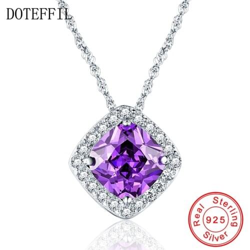 Solid 925 Sterling Silver Women Necklace New Flickering Purple Zircon Design Ladies Pendant Necklaces Female Jewelry