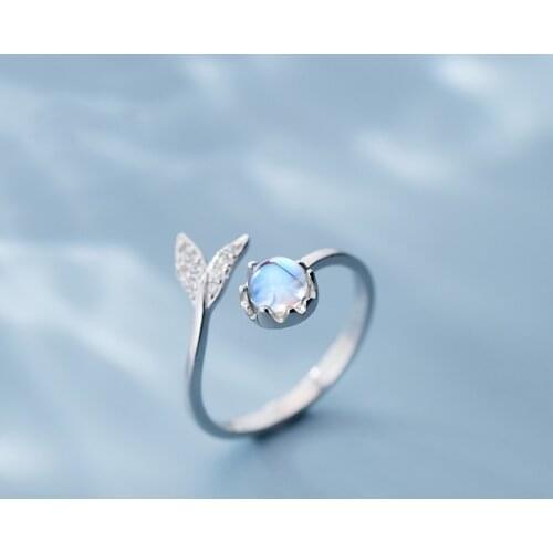 Fishtail Mermaid Crystal Cubic Zirconia 925 Sterling Silver Adjustable Finger Ring For Women Romantic Jewelry Sweet Korea
