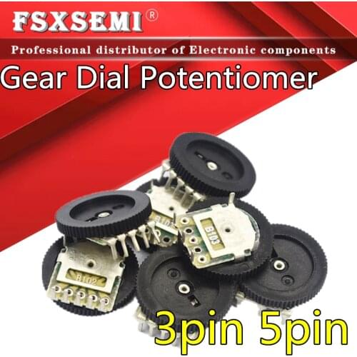 10pcs 3pin 5pin tuning potentiometer B102 B103 B203 B503 B202 B502 B104 1K 10K 20K 50K 16*2 Gear Dial Potentiomer volume switch