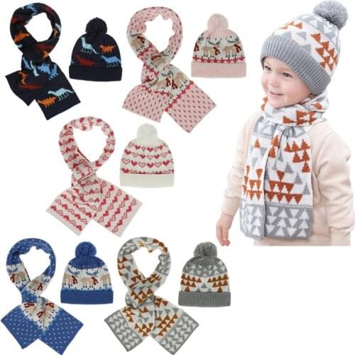 2020 New Year Knitted Christmas Children Hat Scarf Set Toddler Baby Beanie Cap Winter Warm Hat Child Kids Boys Girls Baby Bonnet