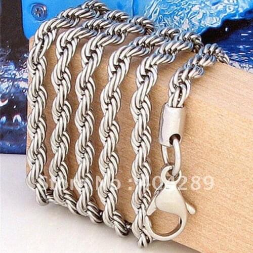 6Pcs 4MM 24'' 316l Stainless Steel Silver Mens Twist Rope Chain Necklace XL001