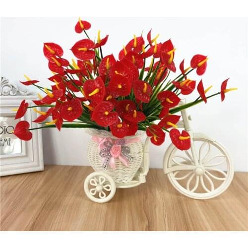 7-branch Anthurium Flower with Leaves Home Hotel Table Centerpiece Floral Decor Plastic Fake Flower
