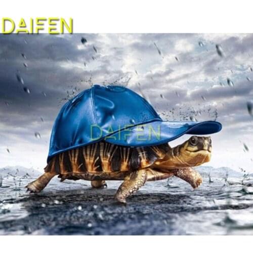 Full Round Diamond painting Cross stitch 5D DIY Diamond embroidery Full Square Diamond mosaic tortoise under blue hat raining