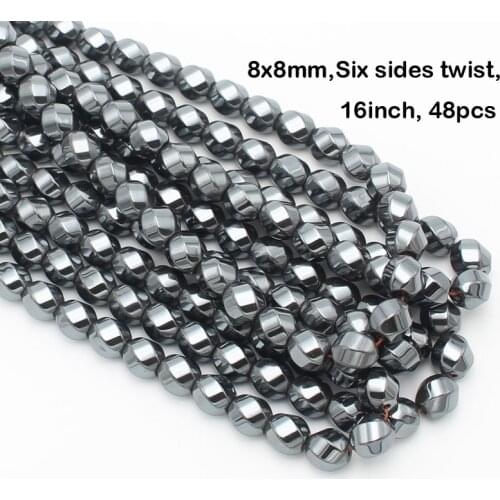 Natural Hematite 8x8mm 6sides Twist Loose Beads16inch/48pcs,Beads For DIY Jewelry Making,He65
