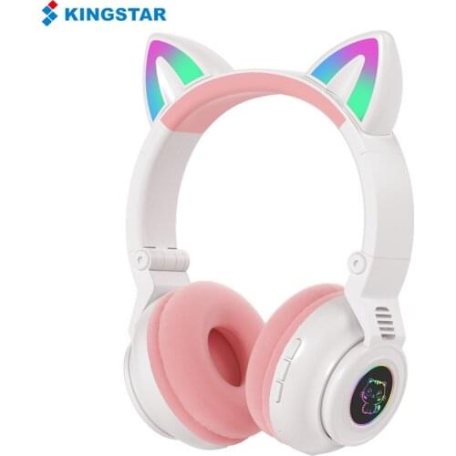 KINGSTAR Cat Ear Bluetooth Headphones LED Glowing Wireless Headsets Stereo Earphones Gaming Earbuds with Microphone for PC Phone