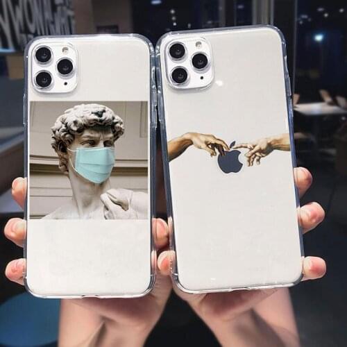 Mona Lisa Art David lines Painted Pattern Case For iPhone 12 11 Pro Max 6s 7 8 Plus XS XR XS Max SE20 Soft TPU Phone Cover Coque