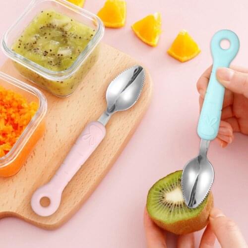 2021 Durable Scraper Spoon Comfortable to Grip Fruit Puree Tool Stainless Steel Children Baby Apple Puree Spoon for Toddler