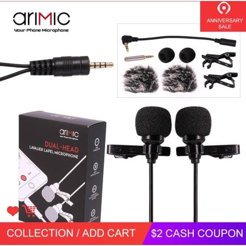 Ulanzi AriMic 6m Dual-Head Lavalier Lapel Clip-on Microphone for Lecture or Interview for Smartphone Mobile phone and Tablets