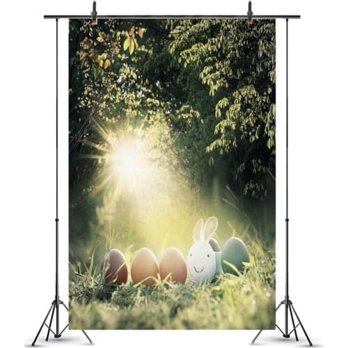 Sunshine Forest Bokeh Baby Shower Photography Backdrops Happy Easter Rabbit Eggs On Grass Spring Newborn Photo Background