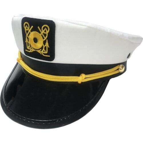 White Embroidered Navy Cap Trade European American Style Flat Military Cap Party Sailor Cap Role Play Cadet Hat