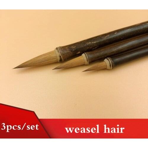 Chinese Painting Calligraphy Pen 3pcs Bamboo Weasel Hair Brush Small Regular Script Calligraphy Brushes Set Painting Supplies