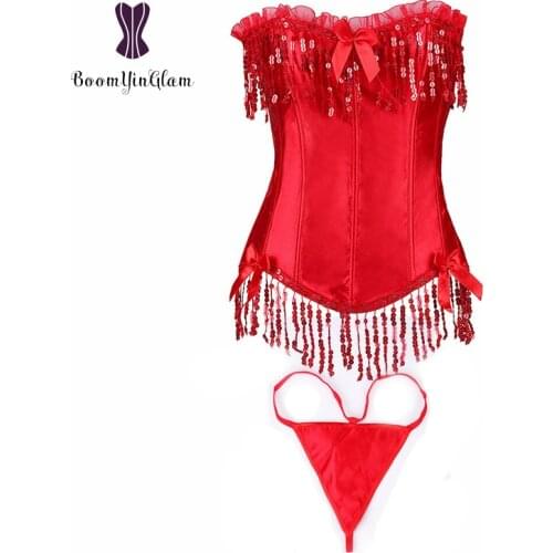 Red Waist Trainer Body Shapewear Dancewear Costumes Women Lingerie Corsets And Bustiers With Sequin Tassel 803
