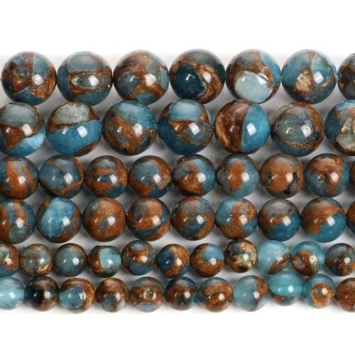 Blue Gold Veins Natural Stone Charm Round Loose Beads For Jewelry Making Needlework Bracelet Diy Strand 4/6/8/10/12 MM