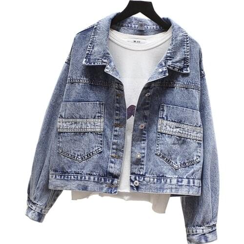 2020 Spring autumn women denim jacket short coat korean loose casual tops harajuku bat sleeve jean outerwear student jacket 3309