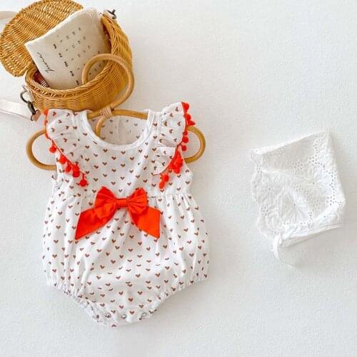 Summer Toddler Baby Girls Bodysuits Cute Infant Baby Girl Clothes Love Tassel Ball Flying Sleeve Jumpsuit One-piece Outfits