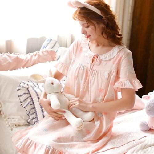 Summer 100% Cotton Pink Lovely Mother Nursing Nightdress Breastfeeding Sleepwear For Pregnant Women Postpartum Feeding Lounge