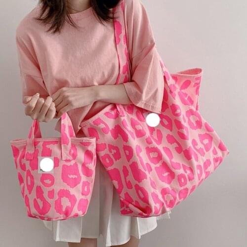 Fashional Bag Pink Leopard Shoulder Bag Womens Large Capacity Casual Totes Ladies Cute Canvas Bags Bucket Handbag 2021 NEW