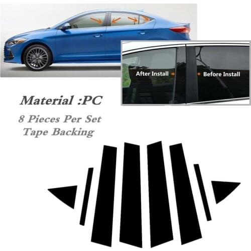 Window Pillar Stickers 1 Set Trim 8 Pcs Black For HYUNDAI Elantra Sedan 2017 2018