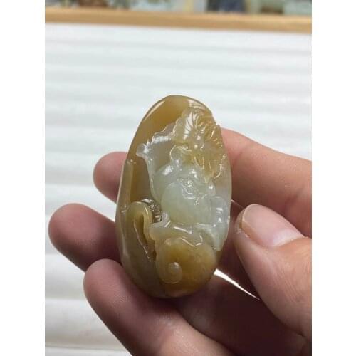 Natural 7A hetian jade hand carved lucky flower yellow jade pendant unique design jadeite jade necklace jewelry