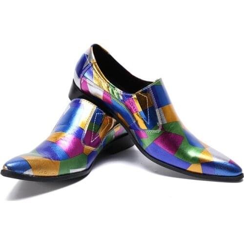 2019 New Fashion Business Dress Wedding Party Men Shoes British Style Soft Bottom Mens Mixed Color Leather Shoes