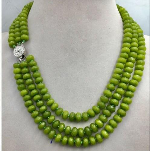 New Huge 5x8mm NATURAL Green Peridot FACETED BEADS NECKLACE 3 Row 18-20